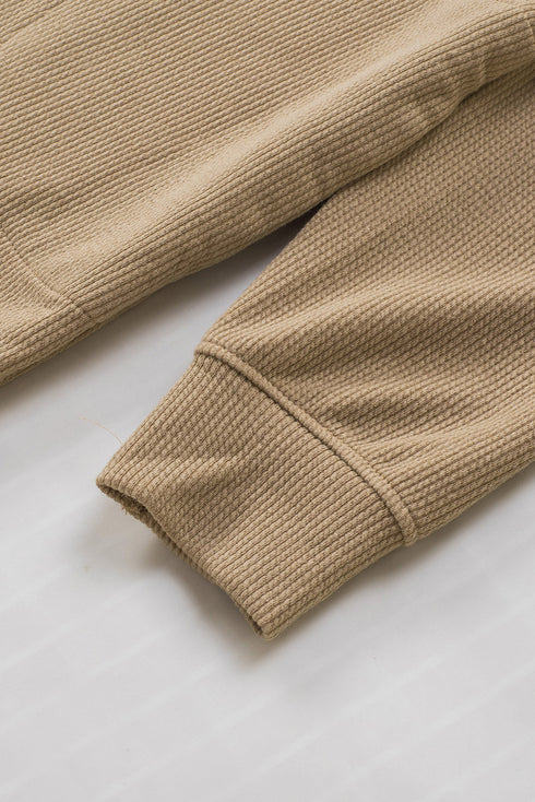 Brushed Ribbed Button Split V Neck Long Sleeve Romper